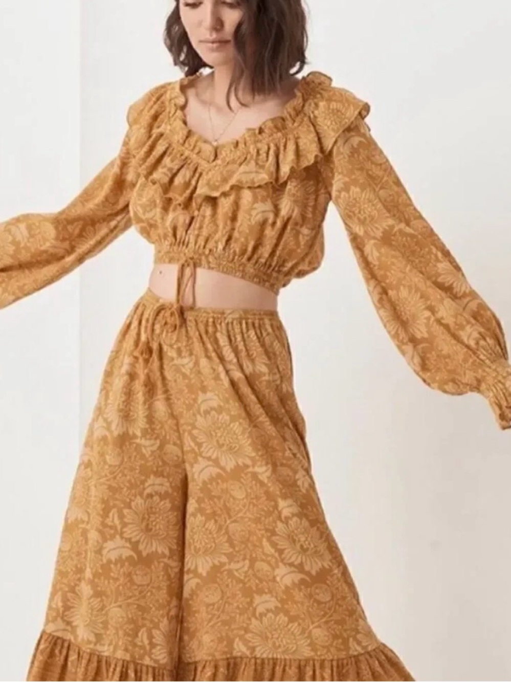 Spell & The Gypsy Lioness Peasant Blouse and Wide Leg Pants Set Caramel